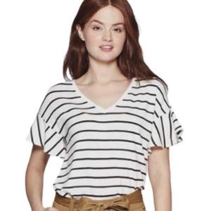 A New Day Black and White Striped V-neck with Flutter Sleeves Size Small